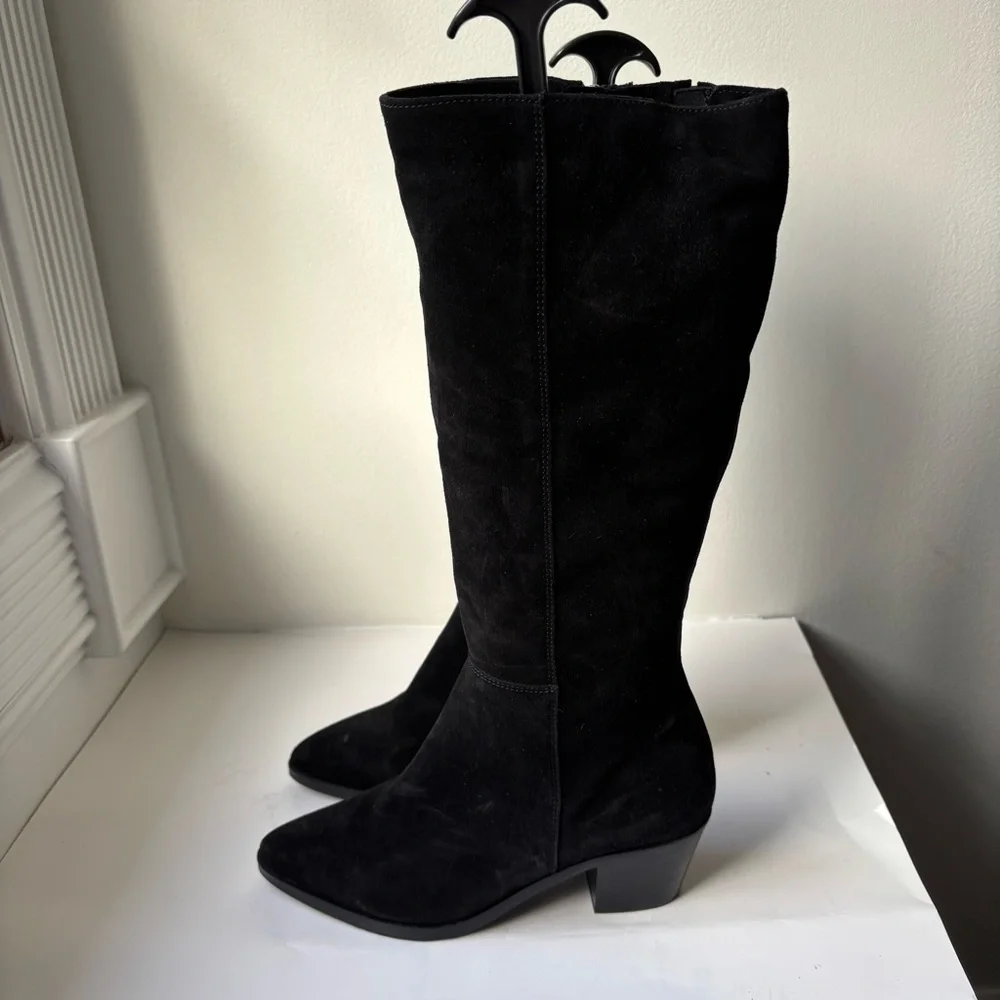 La CANADIENNE Suede Boots Block Heel Pointe Toe Sz 9‎ Knee high Over the Knee